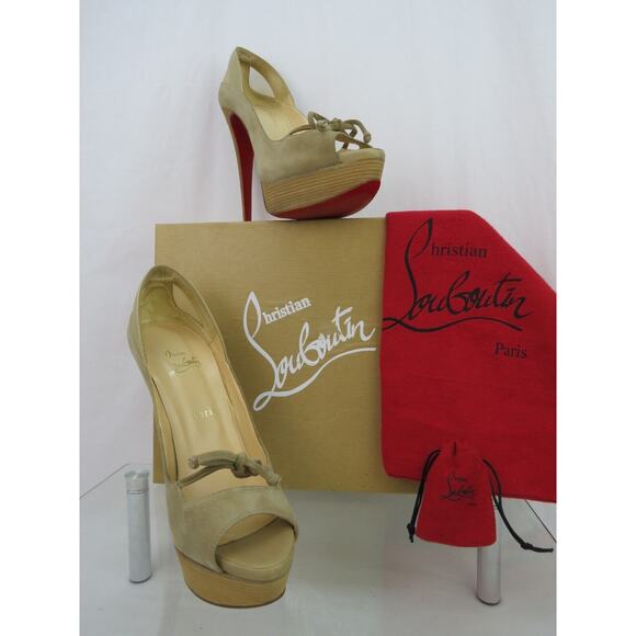 NEW LOUBOUTIN MALEVA 150 PLATFORM PEEP TOE BEIGE SUEDE MESH BOW PUMPS 41.5 11 - Picture 12 of 13
